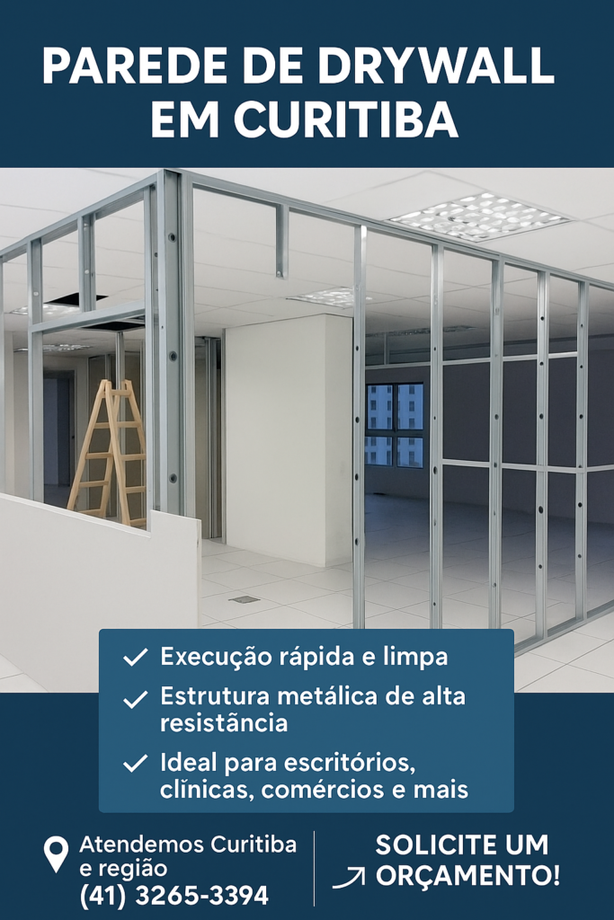 Montamos parede drywall com agilidade e ótimo acabamento em Curitiba e região. Solicite seu orçamento com a Atuance Decore!